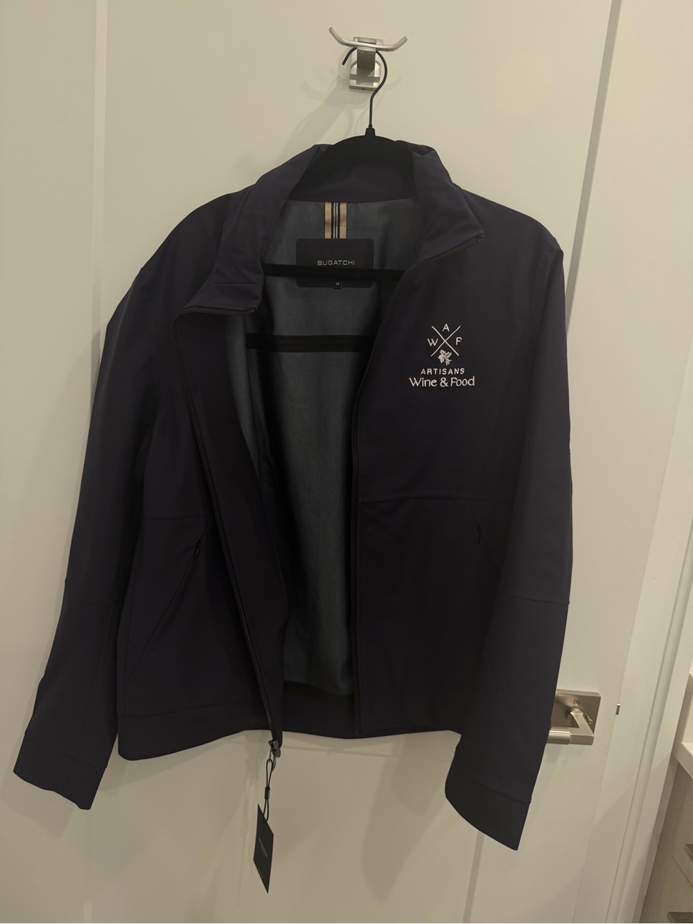 Bugatchi Navy Lightweight Zip Jacket with Artisans Wine & Food Logo